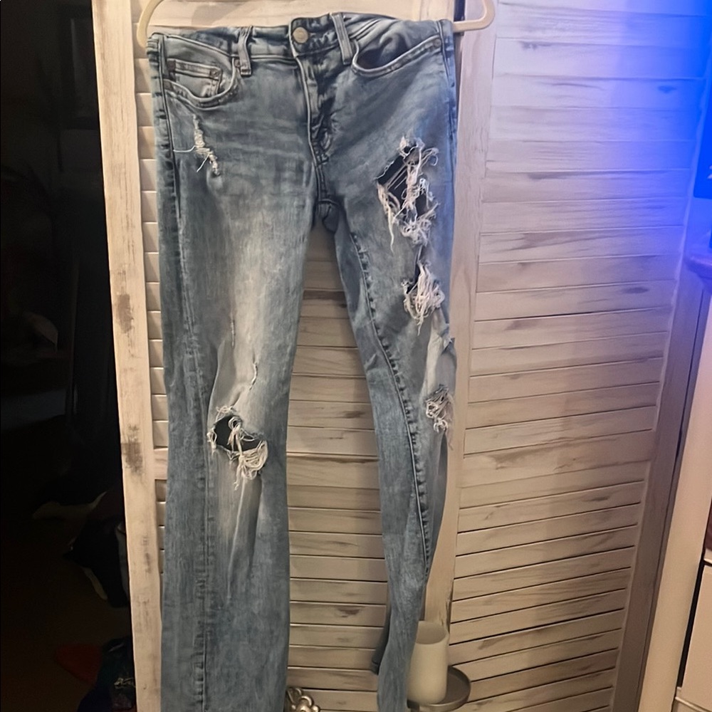 Aeropostale Light Blue Distressed Straight Jeans